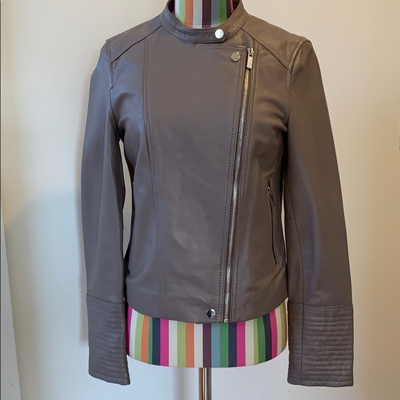 Mango taupe leather moto jacket - Picture 1 of 5